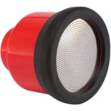 Red Dramm 1000PL water breaker with black rubber bumper and stainless steel disc, featuring over 1,000 micro-holes.