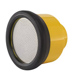 Yellow Dramm Lemonhead Water Breaker with 750-hole stainless steel disc and black rubber rim.