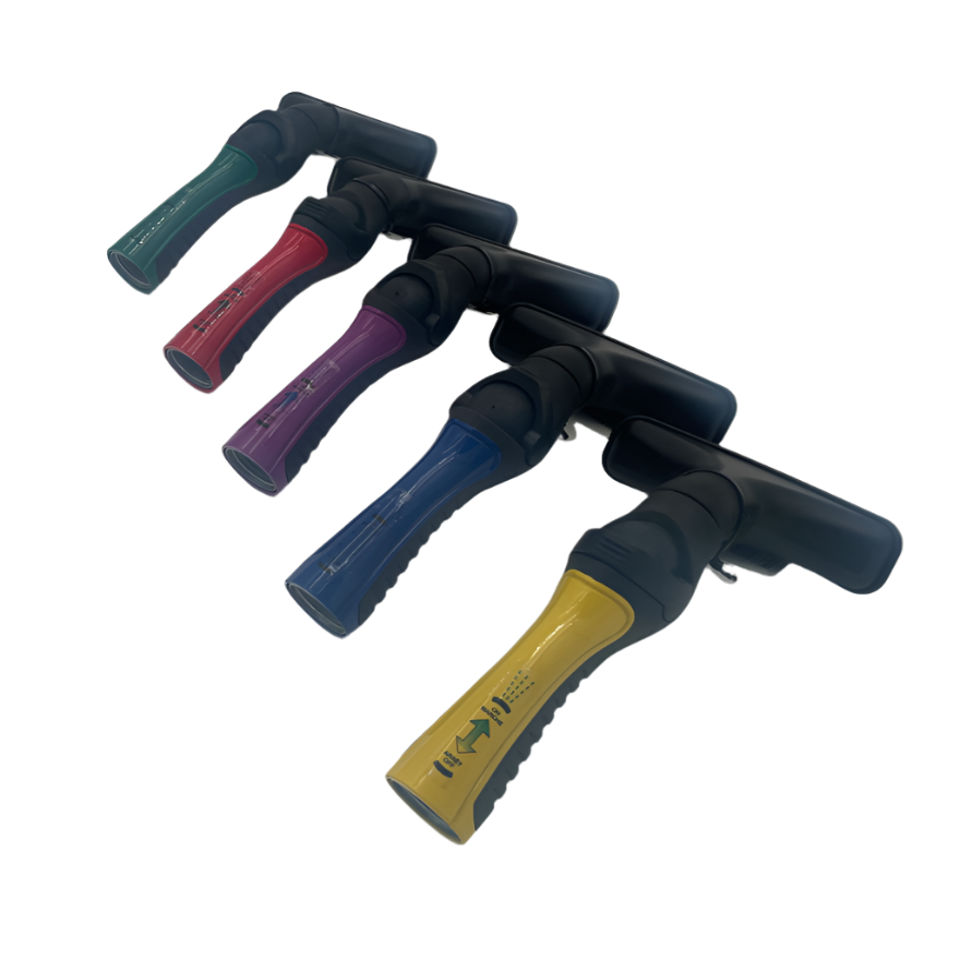 Assorted Dramm One Touch Fan Nozzles in green, red, purple, blue, and yellow with black thumb controls.