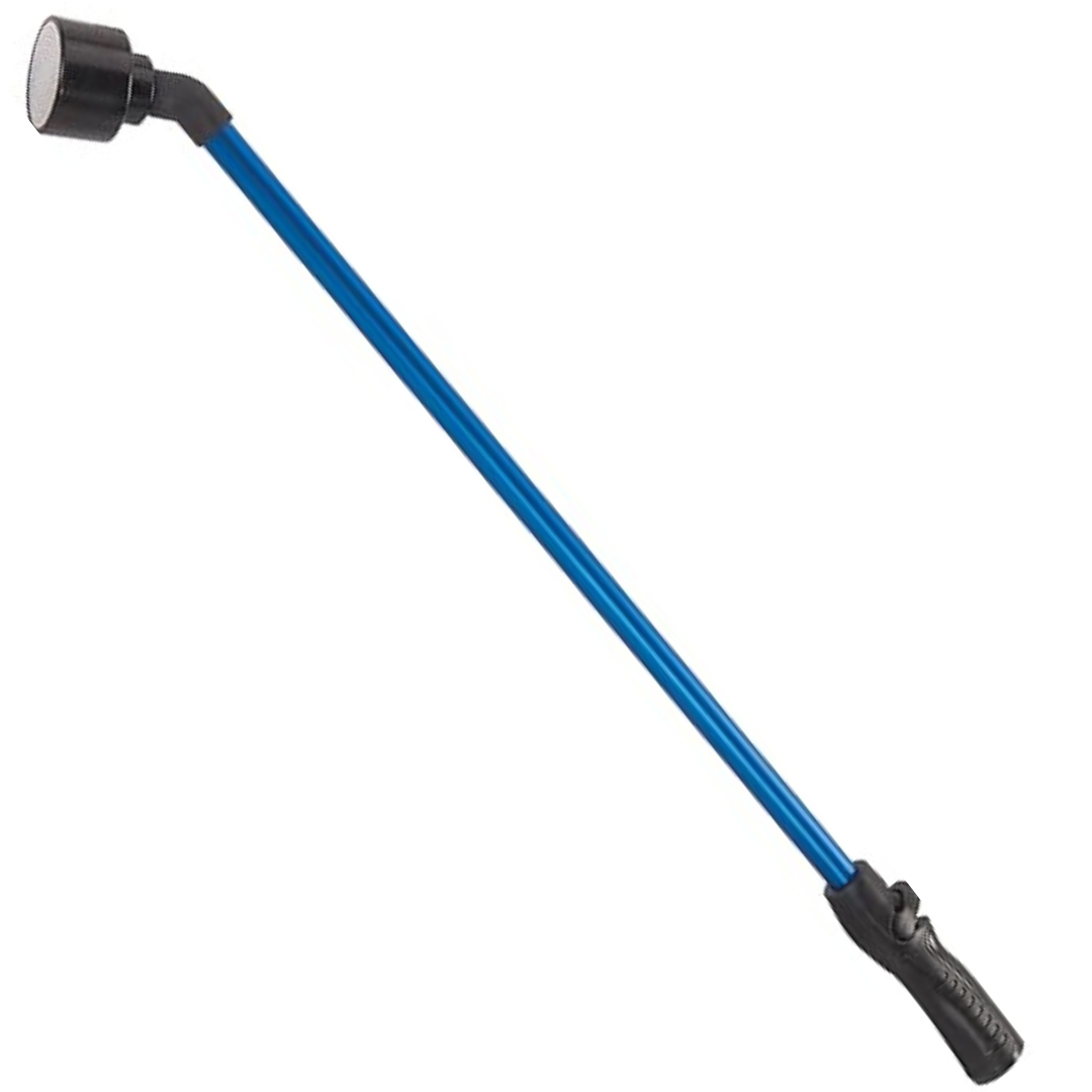 Blue 16-inch Dramm One Touch Rainwand with black rubber grip and shower head.