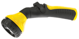 Yellow and black Dramm One Touch shower and stream nozzle with ergonomic grip.