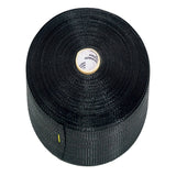 Black 50mm wide poly tree tie roll with a yellow marker, ideal for securing trees.