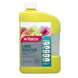 Yellow Yates Lime Sulfur 500ml bottle with fruit and flower label, controls insects & diseases.