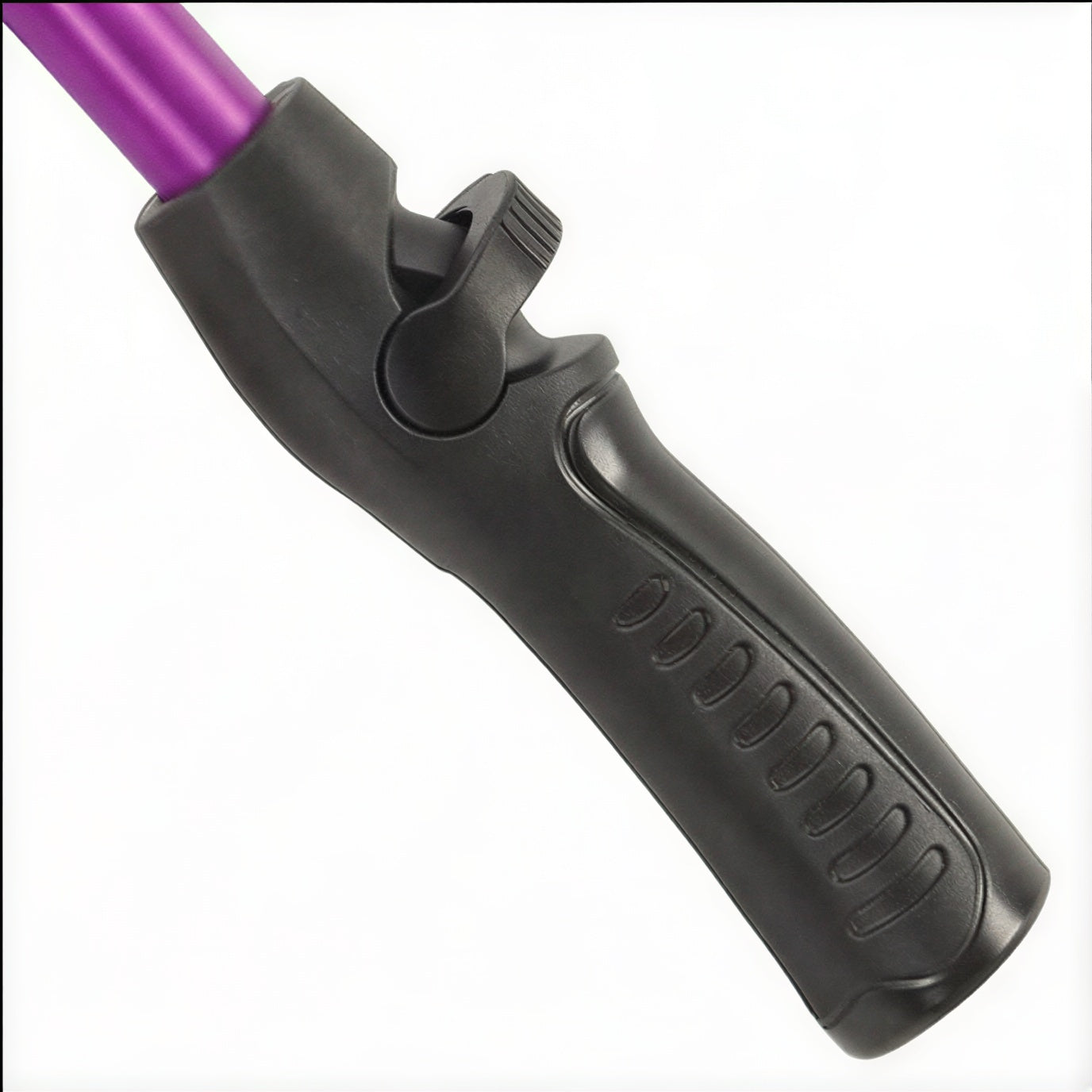 Dramm One Touch Rainwand 16in Berry, showing its black ergonomic handle and purple aluminum wand.