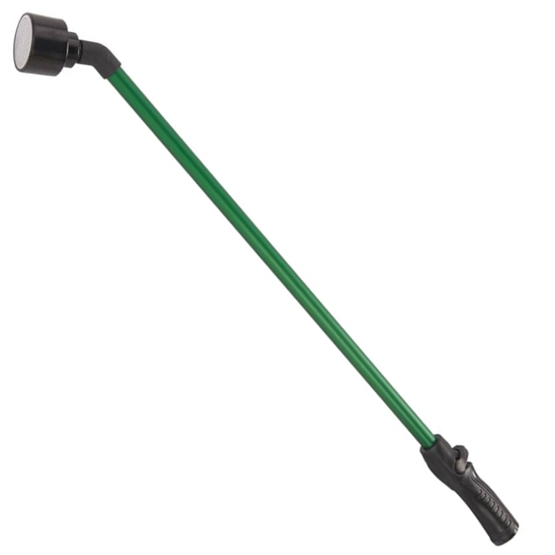 Green 16-inch Dramm One Touch Rainwand with black rubber grip and shower head.