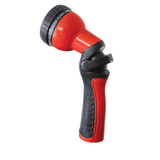 Red Dramm Revolution 9-pattern sprayer with black ergonomic grip and adjustable nozzle.
