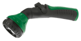 Green and black Dramm One Touch Shower and Stream garden hose nozzle with ergonomic grip.