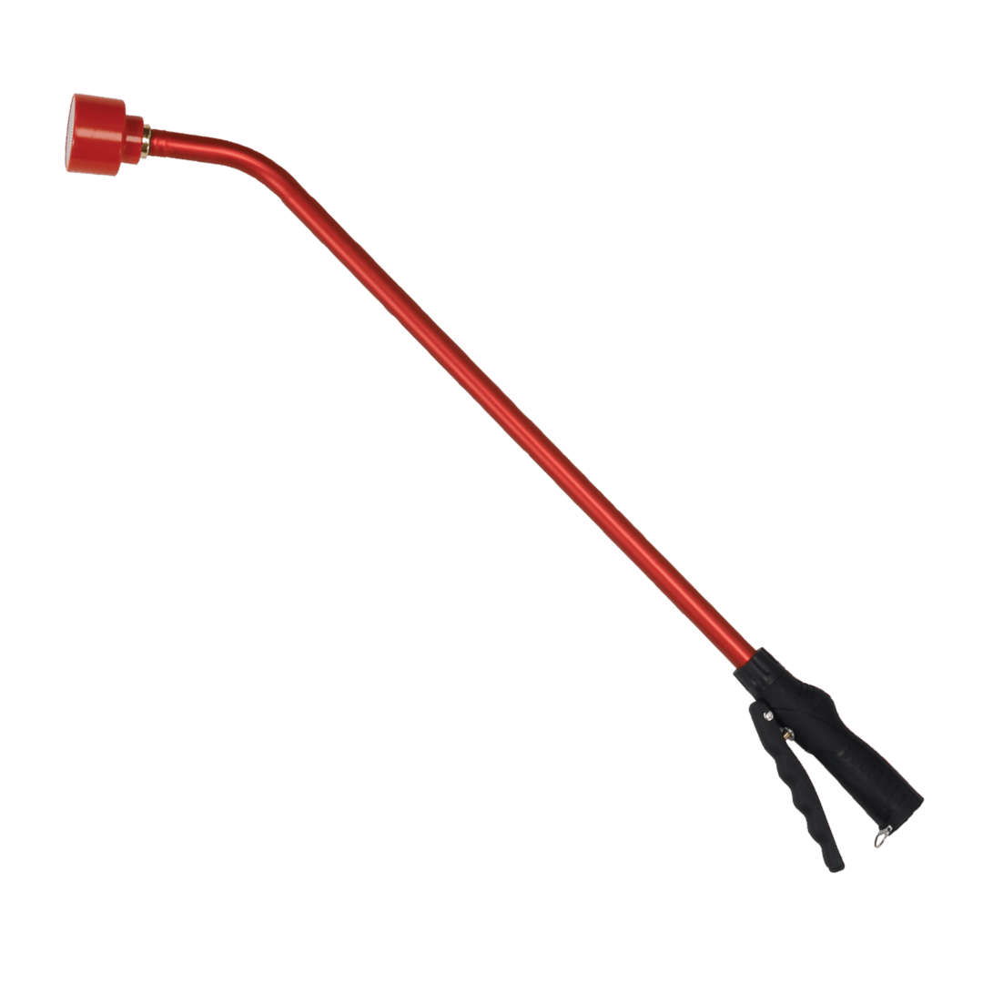 Red 30" Dramm Touch N Flow Rainwand with an ergonomic black grip and lever valve.
