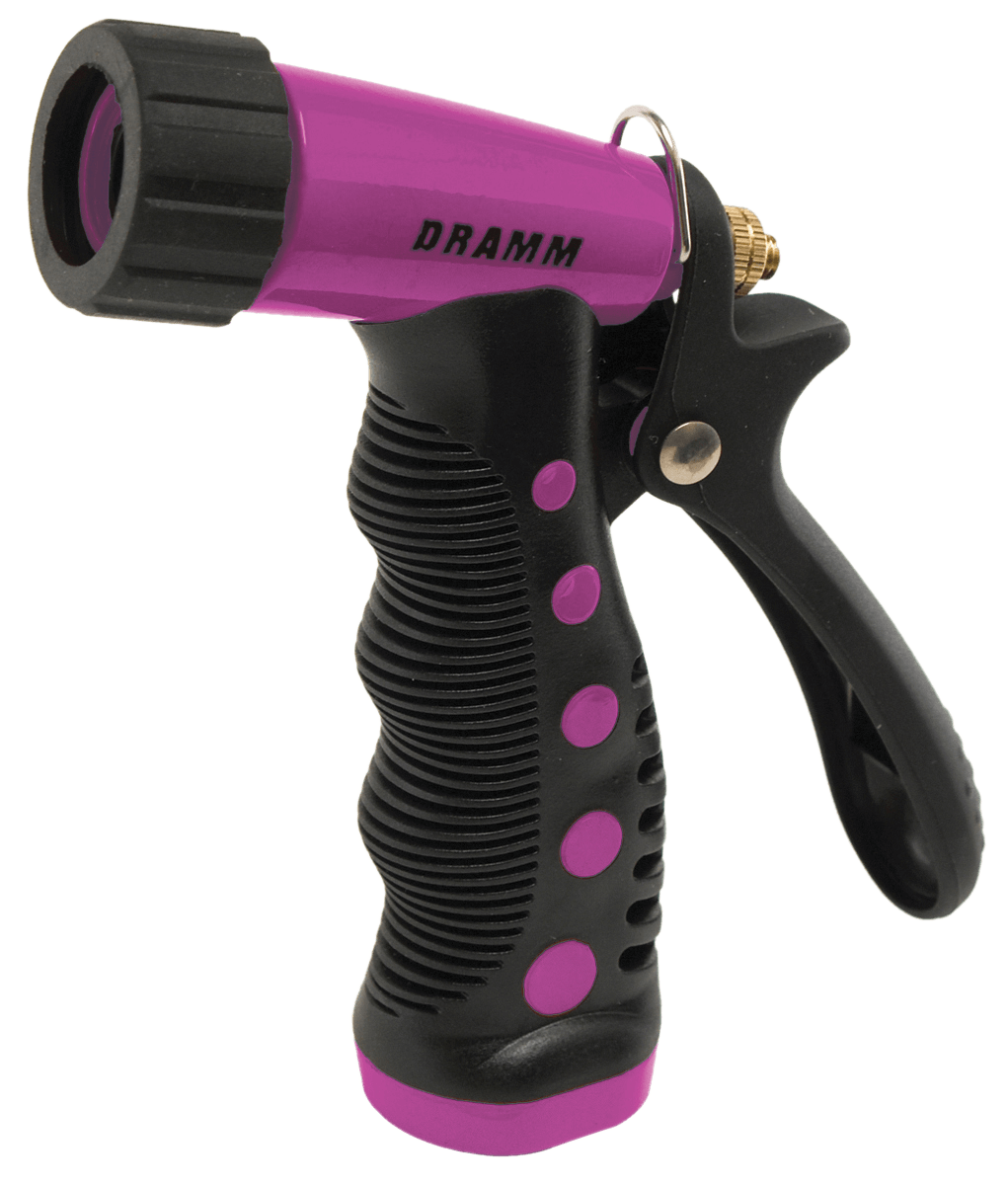 Dramm Touch n Flow Pistol Berry, a heavy-duty berry-colored metal spray gun with a black ergonomic grip.