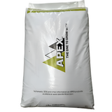 White plastic bag of Apex NPK 19-2-10 slow-release fertilizer with green and black logo.