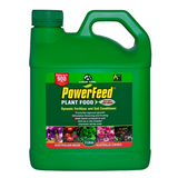 Green 2L PowerFeed plant food and soil conditioner bottle with a green cap and handle.