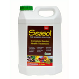White 8L Seasol concentrate bottle with green cap and brown label detailing garden health benefits.