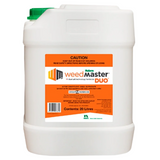 White 20L Weedmaster Duo Glyphosate herbicide drum with orange and white label, green cap.