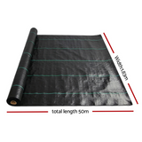 Rolled black weed mat with green guide lines, 1.83m wide x 50m long, for garden weed control.